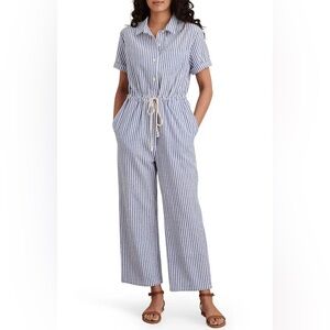 Alex Mill Seersucker Blue & White Striped Drawstring Jumpsuit (Slight Tear)